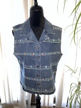Denim Sleeveless Top embroidered Medium vintage
